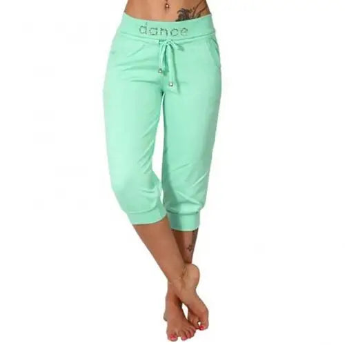 4XL Women Pants Summer Ladies 3/4 Trousers Casual Solid Color Low Rise Drawstring Pockets Sports Pants Shorts For Female