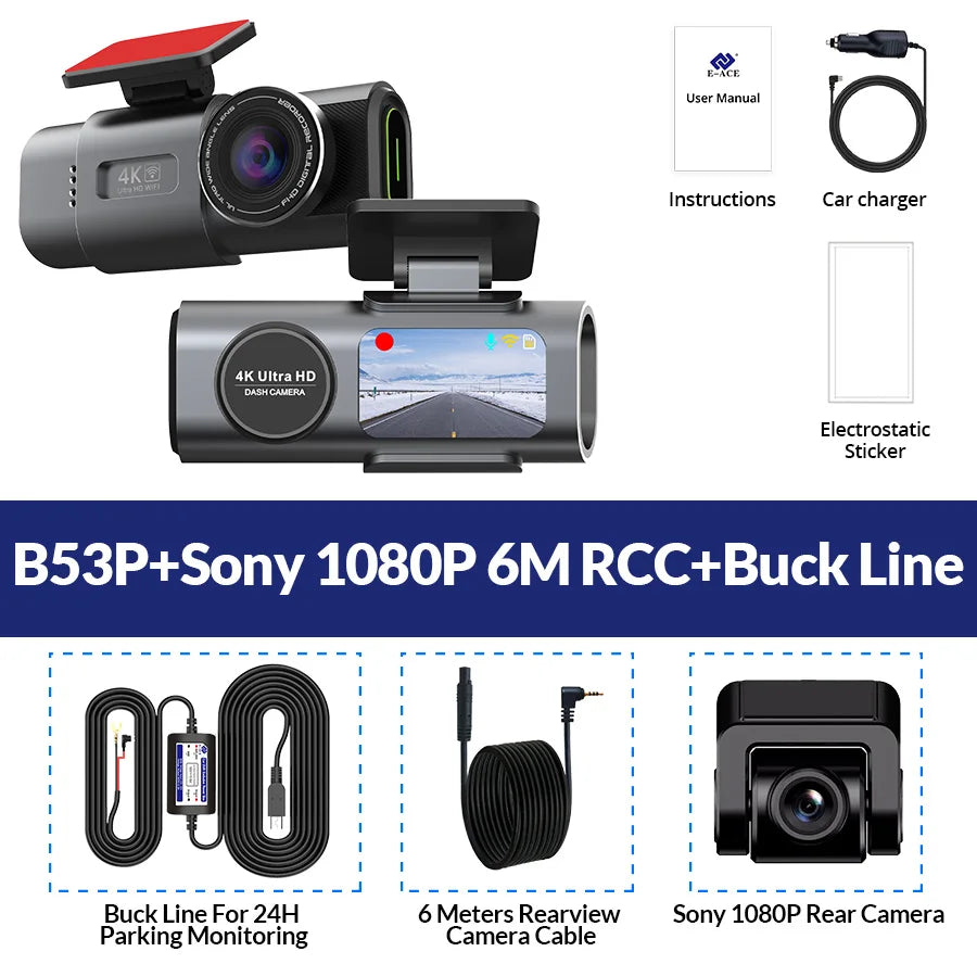 Dash Cam 4K UHD Recording Car Camera DVR Night Vision Video Recorder Built-InQ Wi-Fi Support GPS 24H Parking