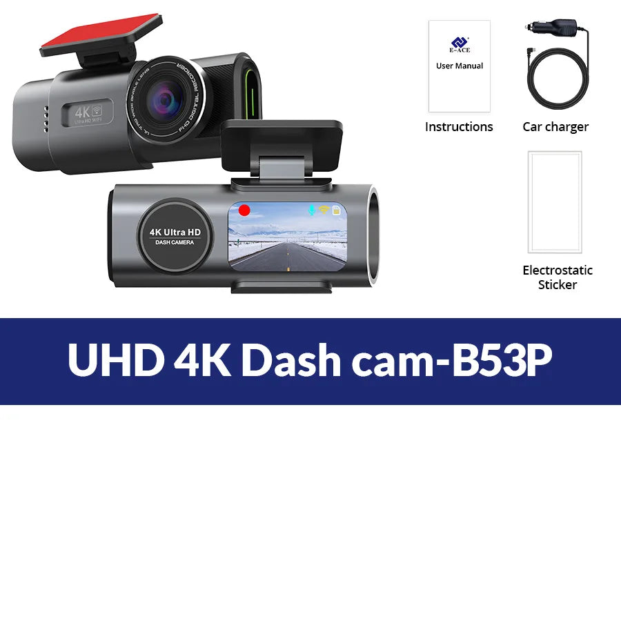 Dash Cam 4K UHD Recording Car Camera DVR Night Vision Video Recorder Built-InQ Wi-Fi Support GPS 24H Parking
