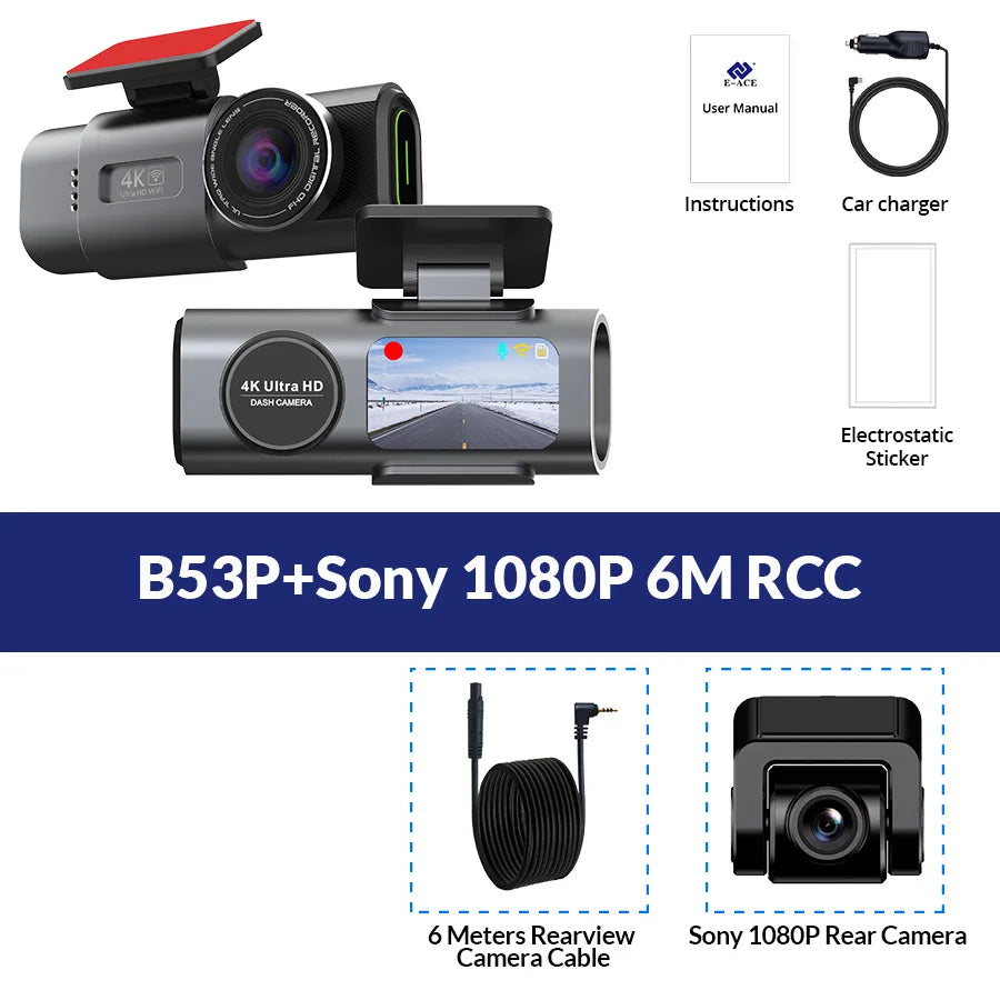 Dash Cam 4K UHD Recording Car Camera DVR Night Vision Video Recorder Built-InQ Wi-Fi Support GPS 24H Parking