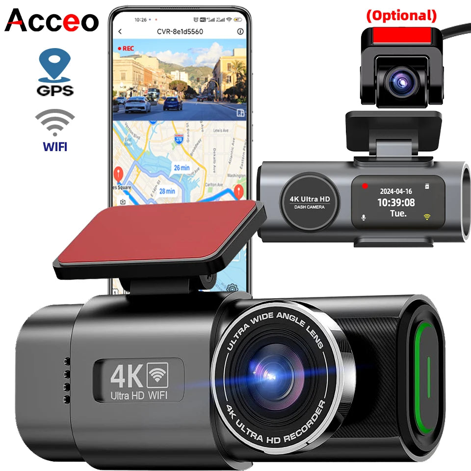 Dash Cam 4K UHD Recording Car Camera DVR Night Vision Video Recorder Built-InQ Wi-Fi Support GPS 24H Parking